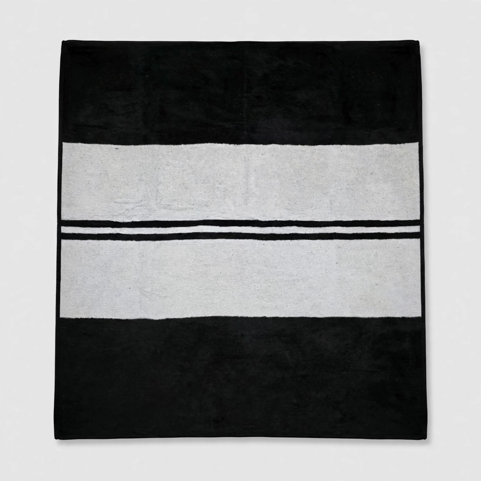 Couverture Polaire Double Face Rayures Noir Gris