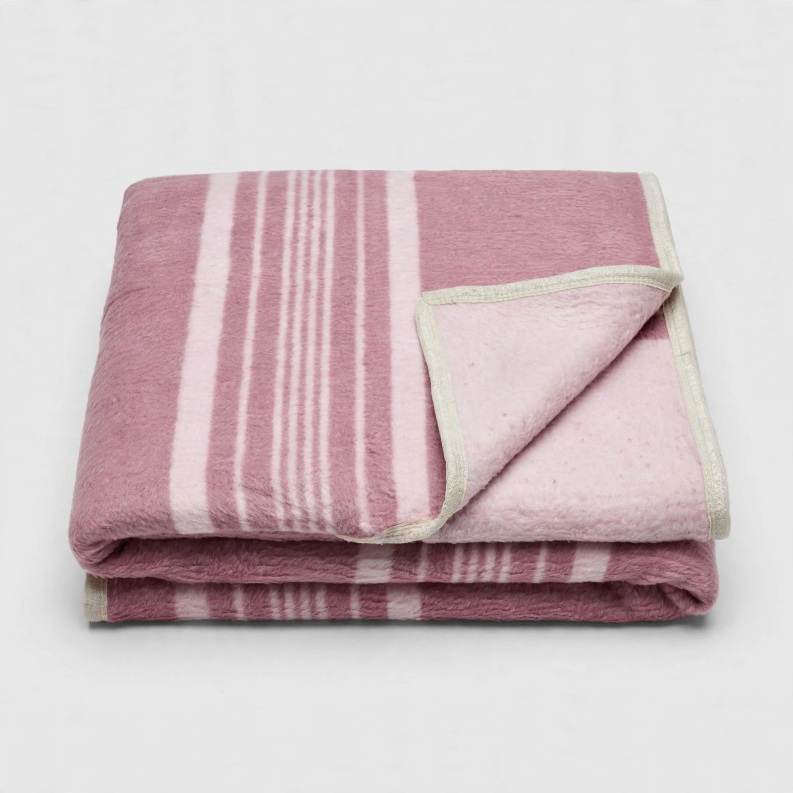 Couverture polaire double face rose poudré et blanc