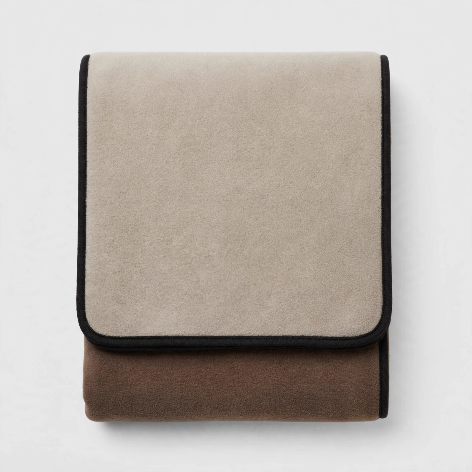 Couverture polaire double face unie beige et marron taupe