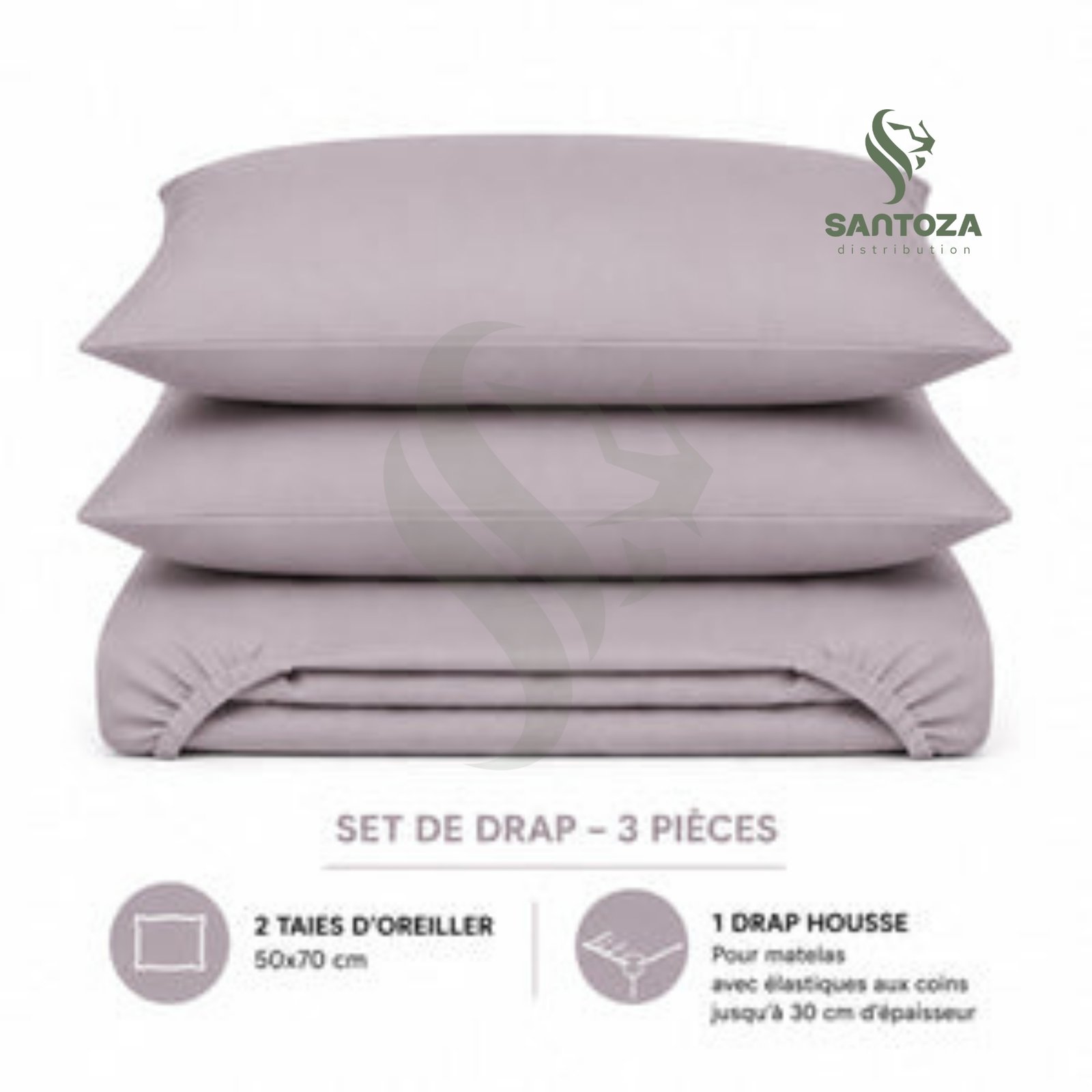 Set draps uni : drap-housse + 2 taies