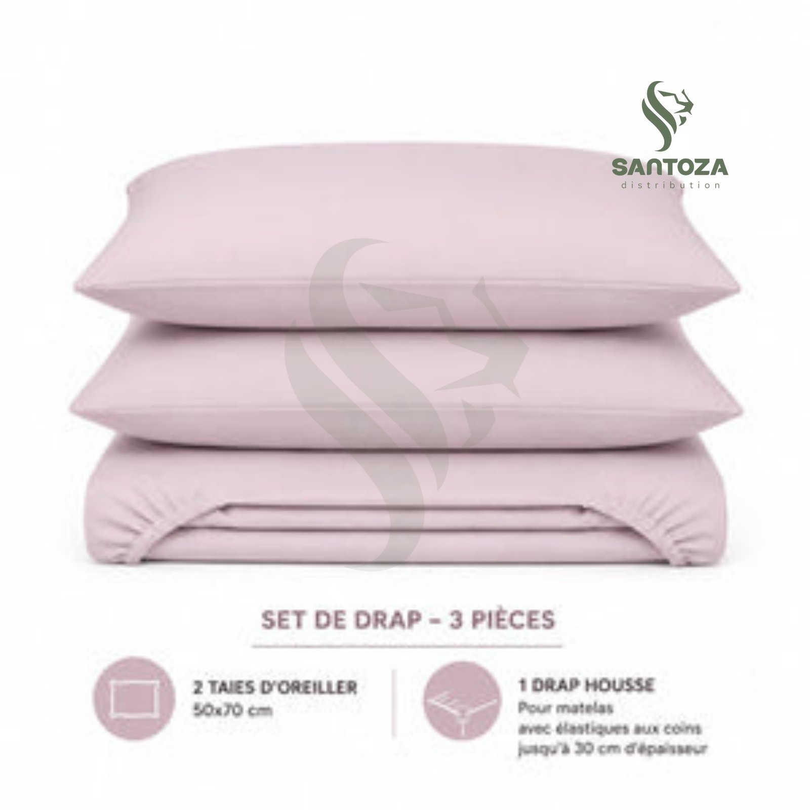 Set draps uni : drap-housse + 2 taies